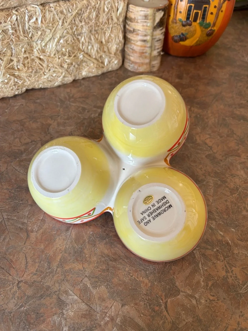 Vintage Clay Art Ceramic Chili Pepper Condiment Server With Center Handle